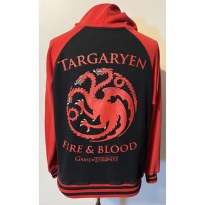 Game Of Thrones Hoodie Mens Large Black Red Targaryen Fire & Blood Full Zip